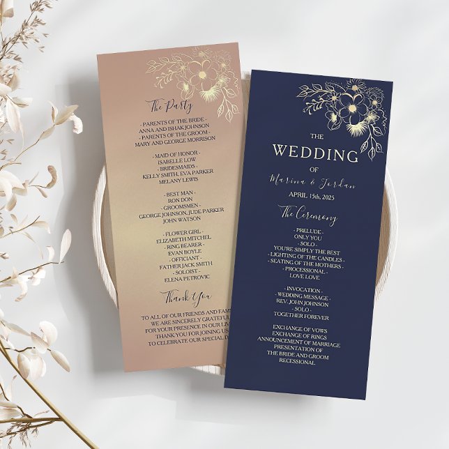 Programa Elegante Cerimônia de Casamento em Dourado Rosa e  (Criador carregado)