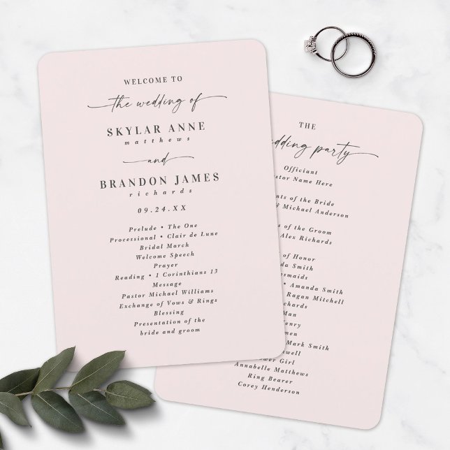 Programa Elegante Cerimônia de Casamento em Porcelana Rosa (Criador carregado)