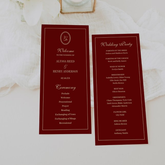 Programa Elegante Cerimônia de Casamento em Vinho Vermelho  (Criador carregado)
