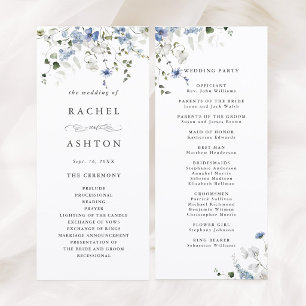 Programa Elegante Cerimônia de Casamento Floral Azul Branco