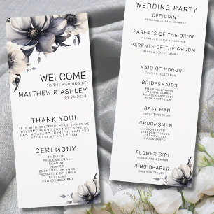 Programa Elegante Cerimônia de Casamento Floral Preto e Bra