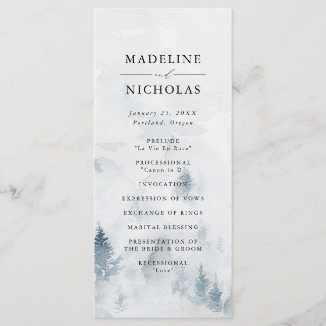 Programa Elegante Cerimônia de Casamento na Floresta de Inv (Frente)