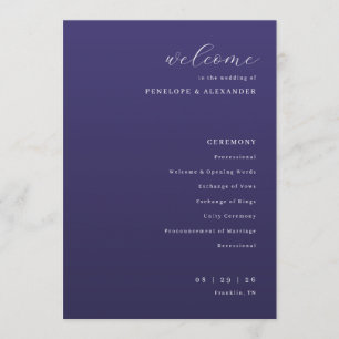 Programa Elegante Cerimônia de Casamento Tipográfica Roxa