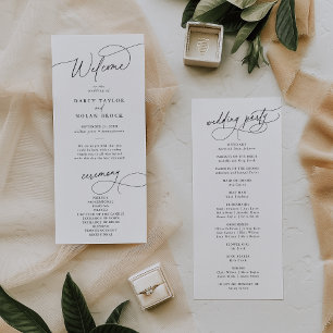 Programa Elegante Charm Black and White Flat Weding Program