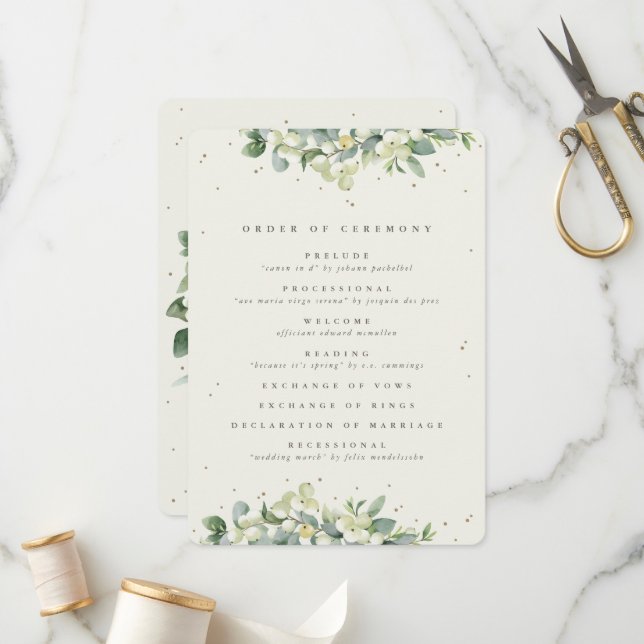 Programa Elegante Cream Snowberry+Eucalyptus Casamento no i (Frente/Verso In Situ)
