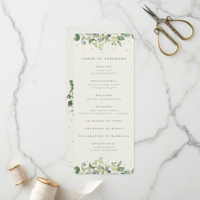 Programa Elegante Cream Snowberry+Eucalyptus Casamento no i (Frente/Verso In Situ)