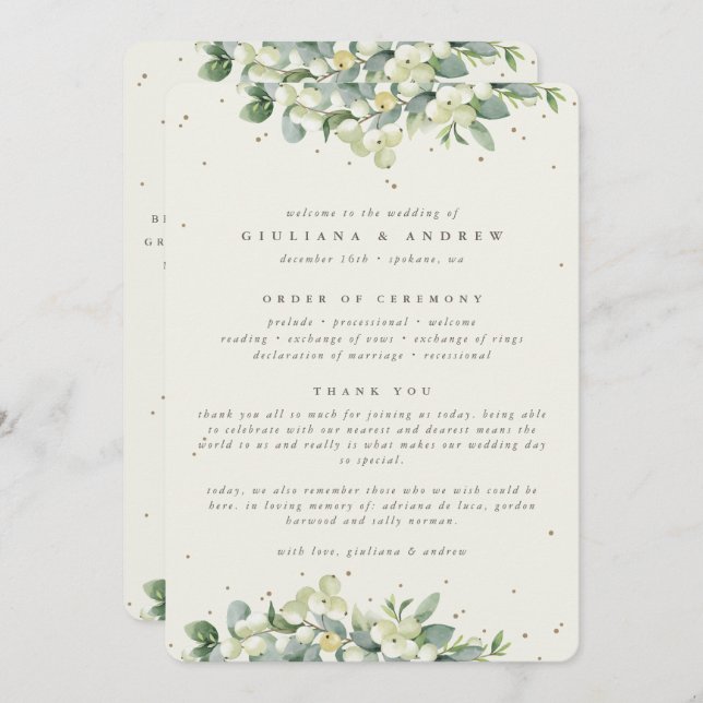 Programa Elegante Cream Snowberry+Eucalyptus Casamento no i (Frente/Verso)