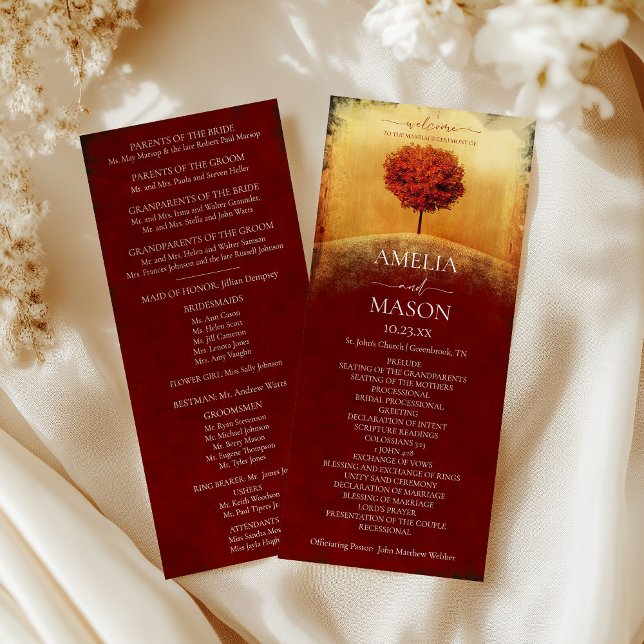 Programa Elegante de Casamento de Árvores do Outon (Elegant Autumn Tree Ceremony Program)