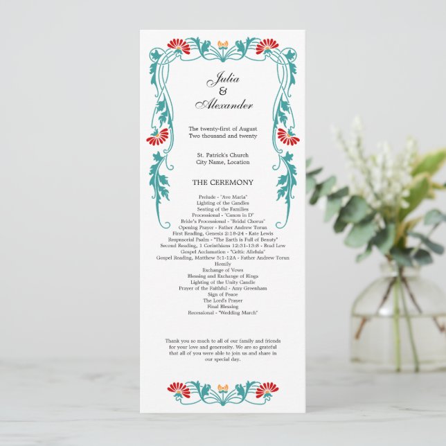 Programa Elegante de Casamento de Folhas e Rochas (Em pé/Frente)