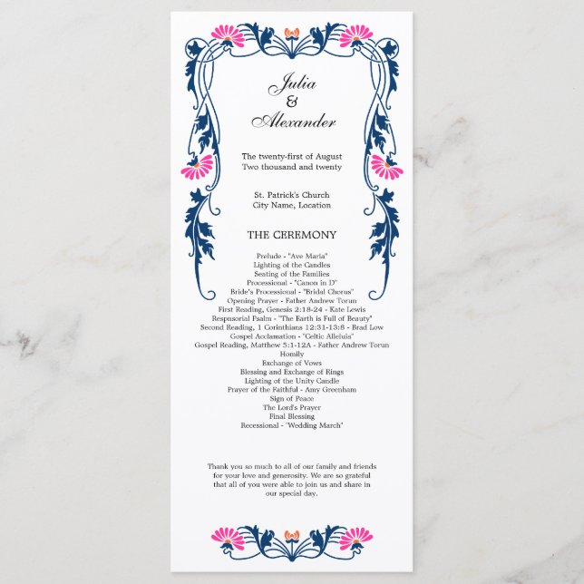 Programa Elegante de Casamento de Folhas e Rochas (Frente)