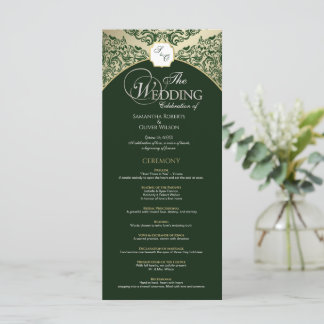 Programa Elegante de Casamento de Monogramas Verde
