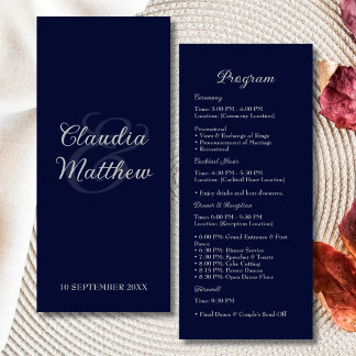Programa Elegante de Casamento de Script Azul e Si