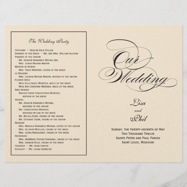 Programa Elegante de Casamento de Script - Preto e (Frente)