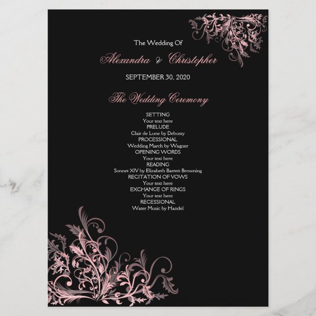 Programa Elegante de Casamento de Vidraças da Flor (Frente)