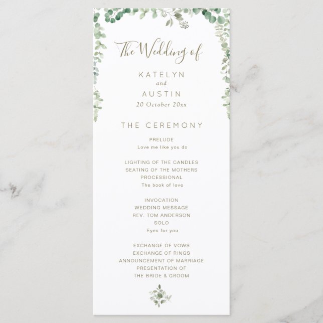 programa elegante de casamento Eucalyptus greenery (Frente)