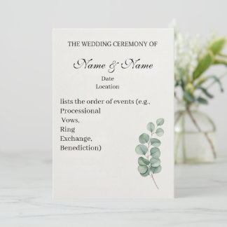 Programa Elegante de Casamento Eucalyptus Watercol