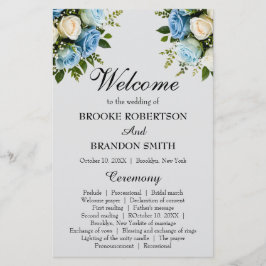 Programa Elegante de Casamento Floral Azul e Branc