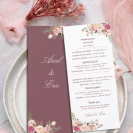 Programa Elegante de Casamento Floral Cor-de-Rosa-
