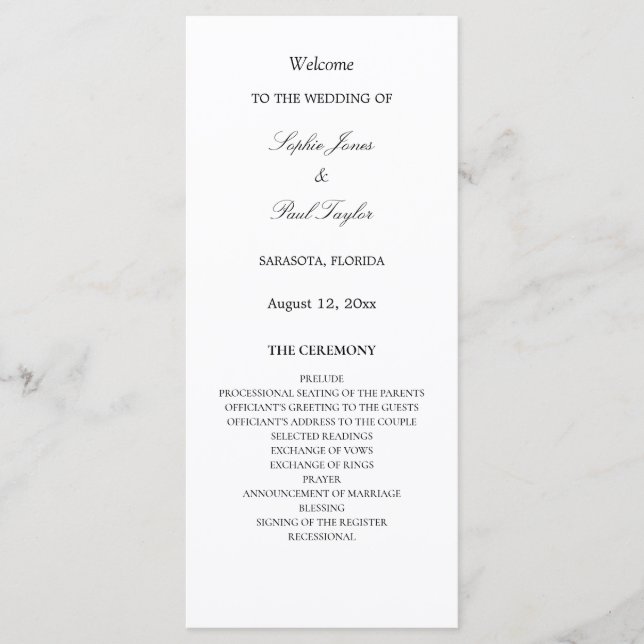 Programa Elegante de Casamento Minimalista (Frente)