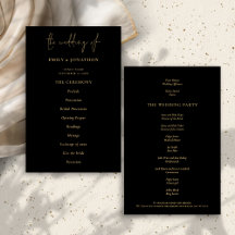 Programa Elegante de Casamento Negro Dourado