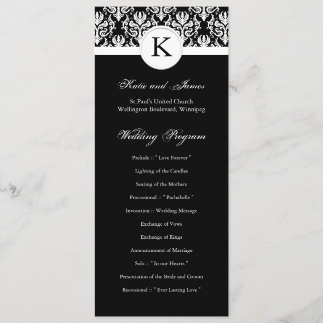 Programa Elegante de Casamento Negro e Branco (Frente)