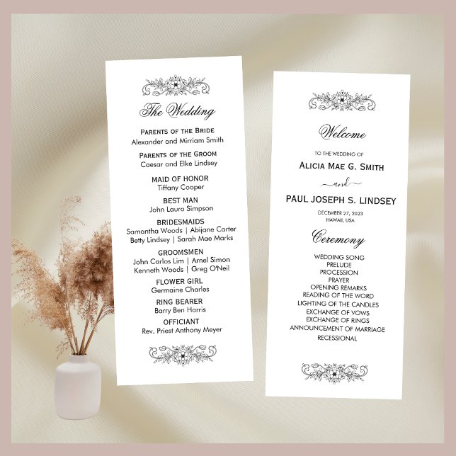 Programa Elegante de Casamento Negro e Branco (Criador carregado)