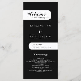 Programa Elegante de Casamento Negro Monograma