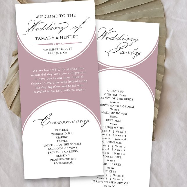 Programa Elegante de Casamento por Arca de Rosa Du (Elegant dusty rose pink wedding program from my Wedding Colors collection)