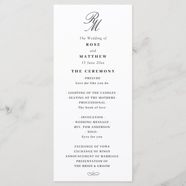 Programa Elegante de casamento preto e branco (Frente)