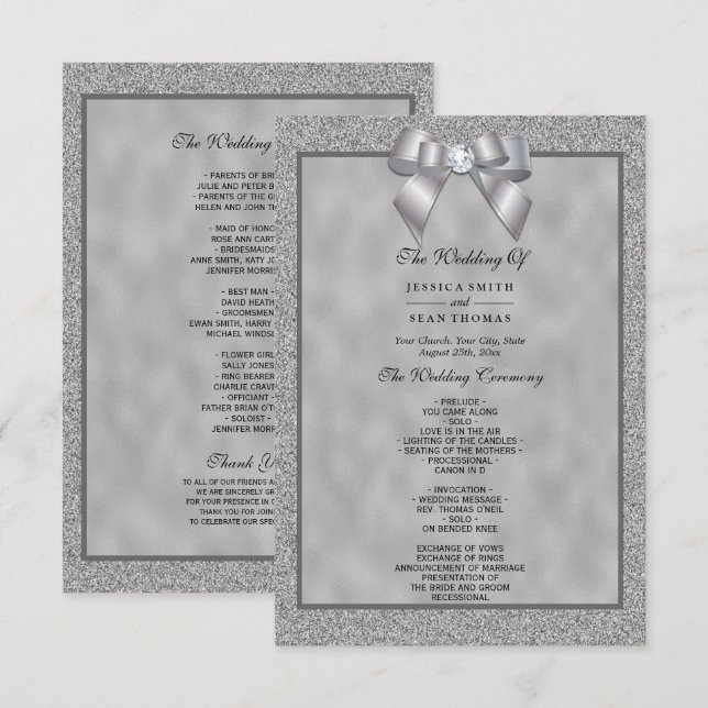 Programa Elegante de Casamento Silver & Na moda Gl (Frente/Verso)