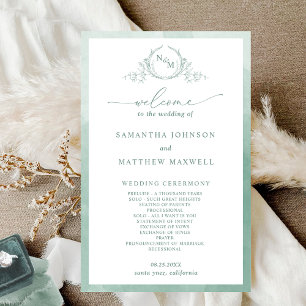 Programa Elegante de Casamento Verde Pale Monogram