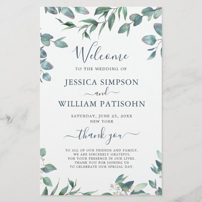 Programa Elegante de Cerimônia de Casamento Eucaly (Frente)