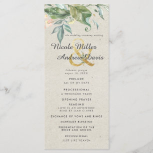 Programa Elegante de Cerimônia Dourada de Casament