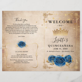 Programa Elegante Dourado e Royal Blue Quinceanera