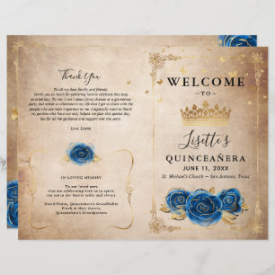 Programa Elegante Dourado e Royal Blue Quinceanera
