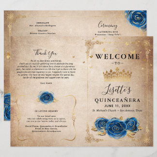 Programa Elegante Dourado e Royal Blue Quinceanera