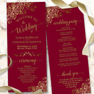 Programa Elegante Dourado Lugar no Casamento Maroon Burgund