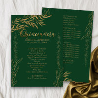 Elegante Emerald Green e Dourada Leaf Quinceanera