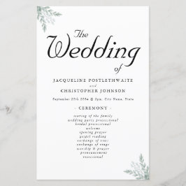Programa Elegante Eucalyptus Floral Wedding Ceremo