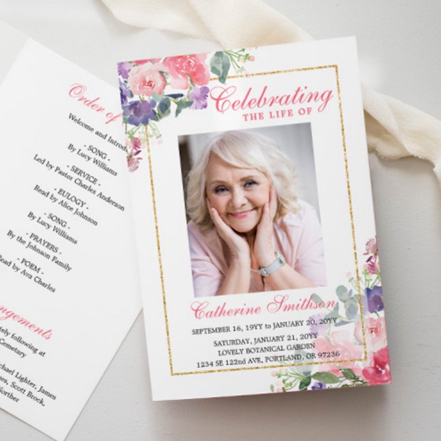 Programa Elegante Floral Photo Memorial Funeral (Criador carregado)