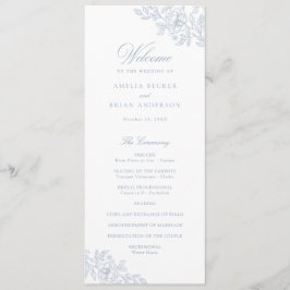 Programa Elegante Floral Vintage Dusty Blue Weding Program