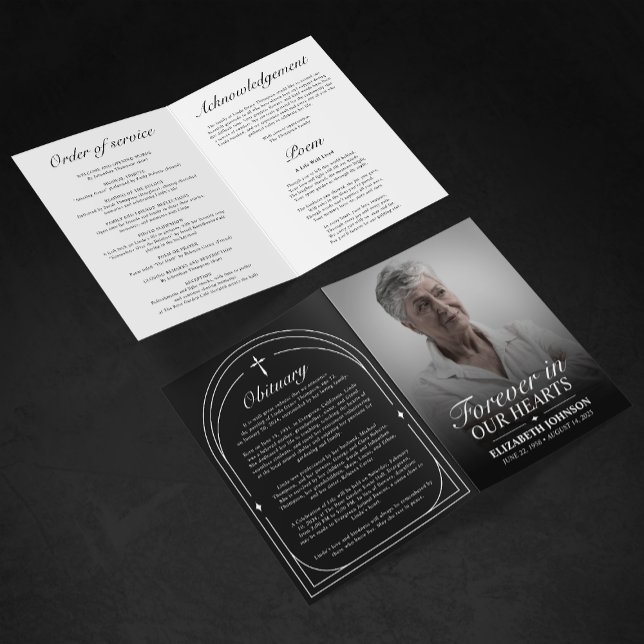 Programa Elegante Funeral de Foto Preto e Branco (Criador carregado)