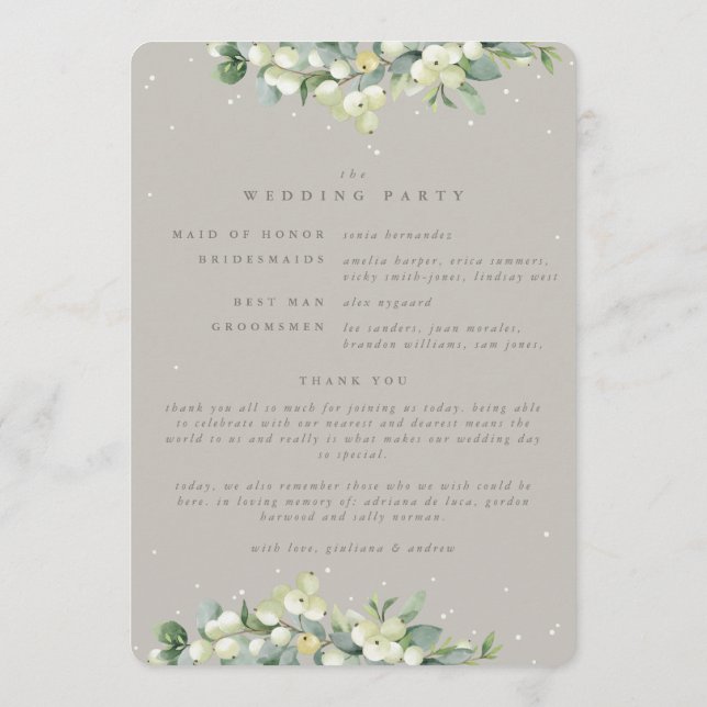 Programa Elegante Greige Snowberry+Eucalyptus Casamento no  (Verso)