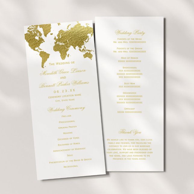 Programa Elegante Mapa Mundial Dourado Casamento (Criador carregado)