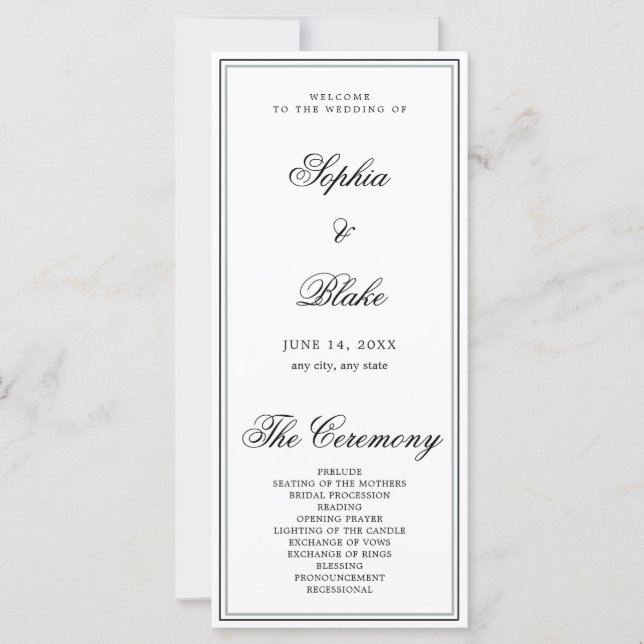 Programa Elegante Minimalista de Casamento Branco (Frente)