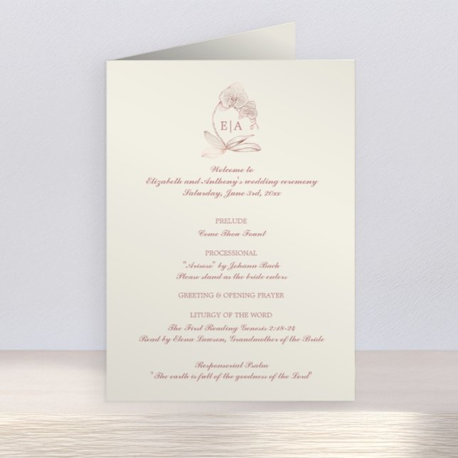 Programa Elegante Monograma Cerimônia de Casamento Católico (Elegant Wedding Program)