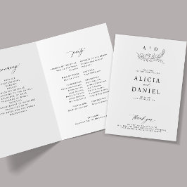 Programa Elegante monograma de casamento em preto e branco 
