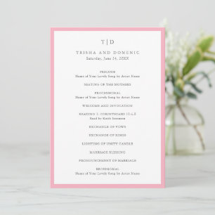 Programa Elegante Monograma Rosa Casamento Moderno