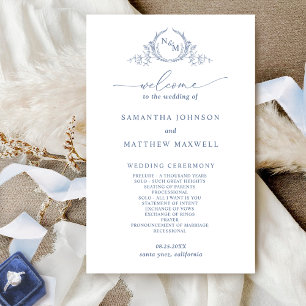 Programa Elegante Monogrammed Dusty Blue Weds
