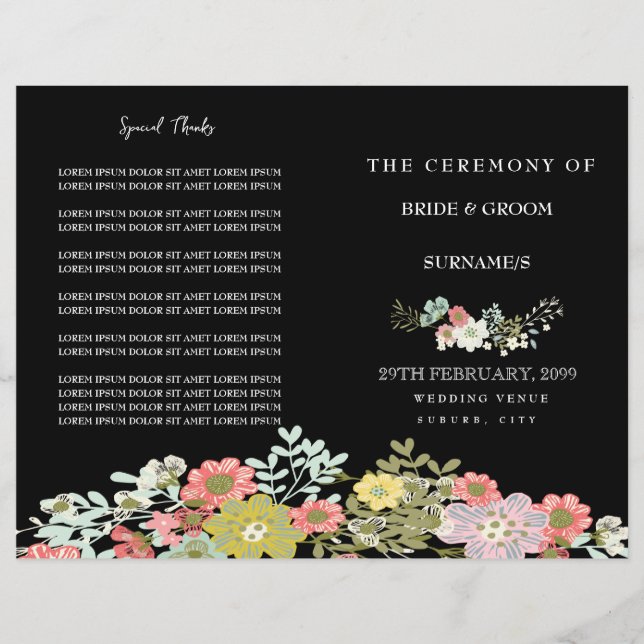 Programa Elegante Noite de Casamento Floral (Frente)